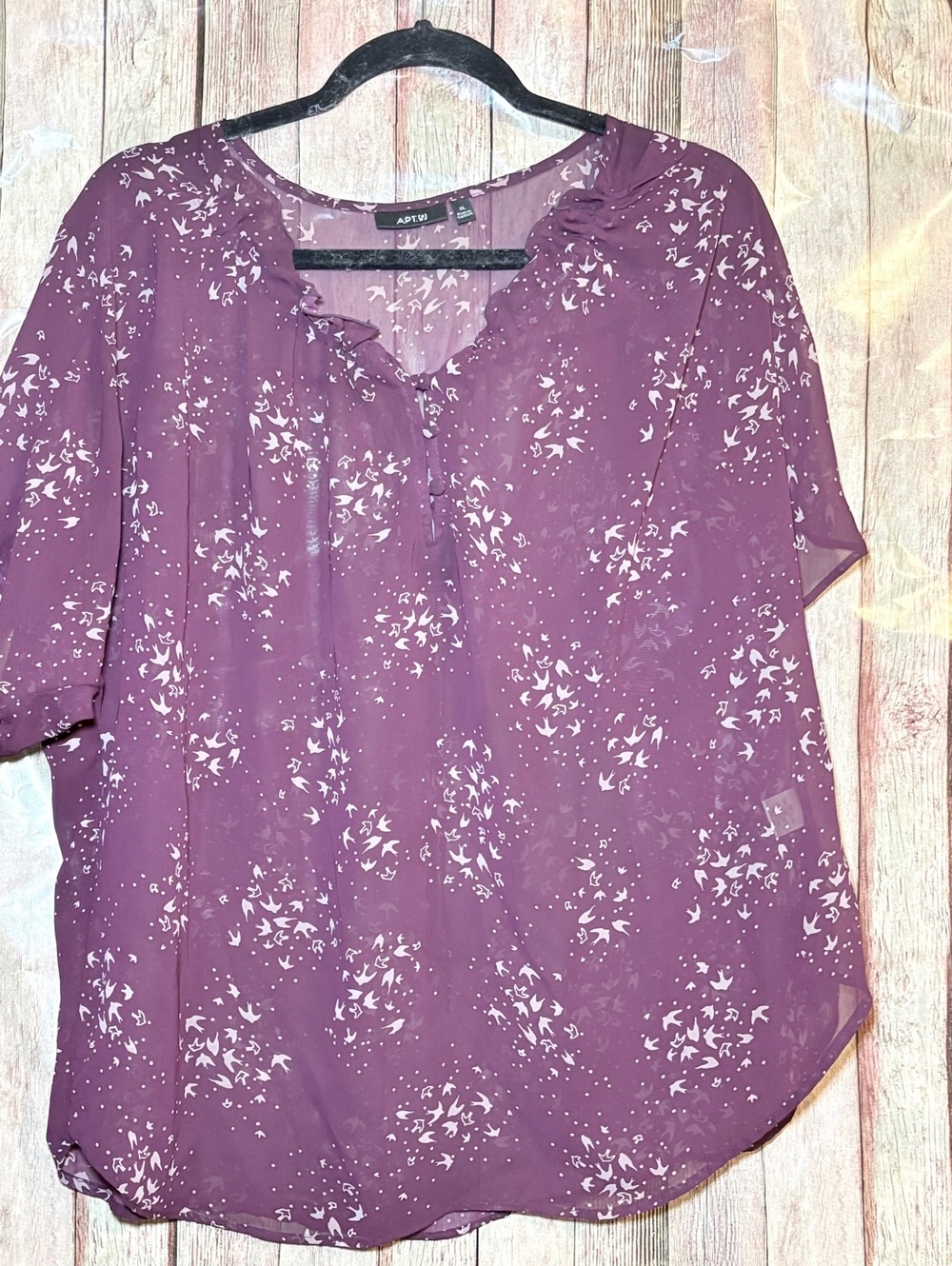 Apt. 9 Women's Purple Floral Sheer Blouse Top Size Large